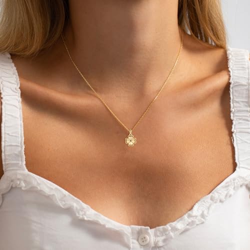 Dainty Gold Necklaces for Women Trendy Non Tarnish 14K Gold Plated Cubic Zirconia Necklace Layered Simple Cute Four Leaf Clover Choker Jewelry Birthday Gifts - color: Gold, style: Glossy