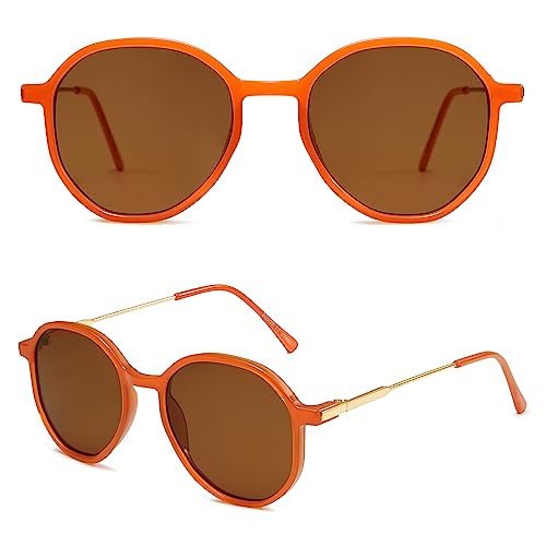 SOJOS Trendy Designer Hexagon Round Sunglasses for Women Fashion Big Shades Geometric Women Sunglasses SJ2181 - color: Orange