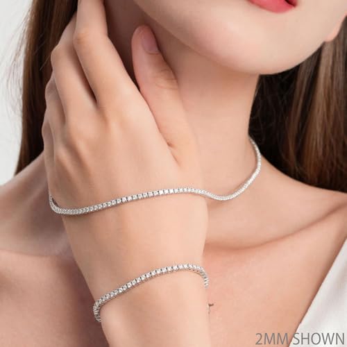 Gem's Beauty Moissanite Tennis Necklaces for Women Gifts 2-6.5mm 925 Silver Tennis Necklace Men D Color Round Cut Diamond 4.59-112.00CT