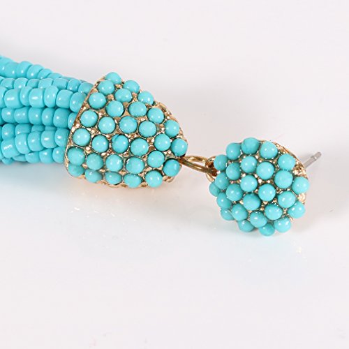 NLCAC Women's Beaded tassel earrings Long Fringe Drop Earrings Dangle 6 Colors - color: turquoise