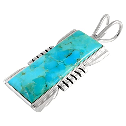 Turquoise Pendant Necklace 20" Sterling Silver 925 Genuine Gemstones - color: Turquoise w/Sterling Chain