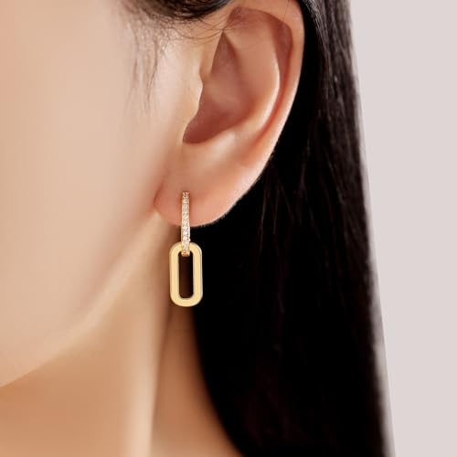 14K Gold Plated Paperclip Earrings For Women Trendy Link Huggie Hoop Earrings Silver Chain Statement Drop Dangle Earrings with Cubic Zirconia Jewelry Gifts For Her Gold - color: Gold