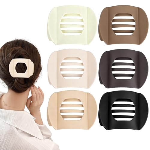 Obeoby 6 Pcs Flat Hair Clips for Women, Medium Flat Claw Clips French Hair Barrettes Accessories Hair Claws for Medium Hair Volume Stocking Stuffers - color: Coffee, brown, light pink, black, white