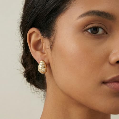 4 Pair Small Gold Hoop Earrings for Women Sensitive Ears - Hypoallergenic 14k Real Gold Plated Hoops Zirconia Cartilage Huggie Earrings Set Helix Piercing Earring Gold Jewelry for Women Gift - color: 1946 Ball Gold