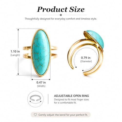 Turquoise Ring Boho Western Jewelry Chunky Thumb Statement Ring Dainty Simple Finger Open Jewelry Gift for Women Boho Dresses Accessories - color: A1:turquoise rings