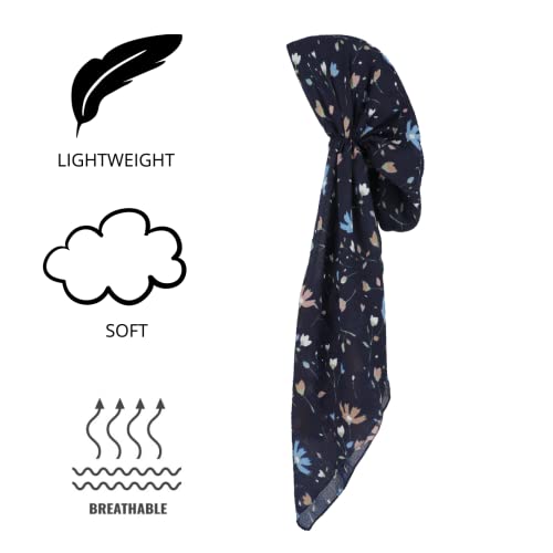Pretied Head Scarves for Women Featuring Lightweight Crimped Material and Attractive - color: Floral Navy