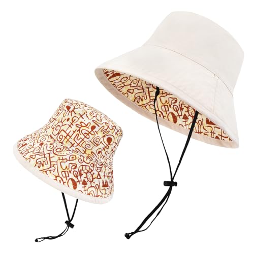 Women's Summer Sun Hat - Reversible Design with Striped Lining Adjustable Brim for Travel and Outings Cap - color: Printed-beige