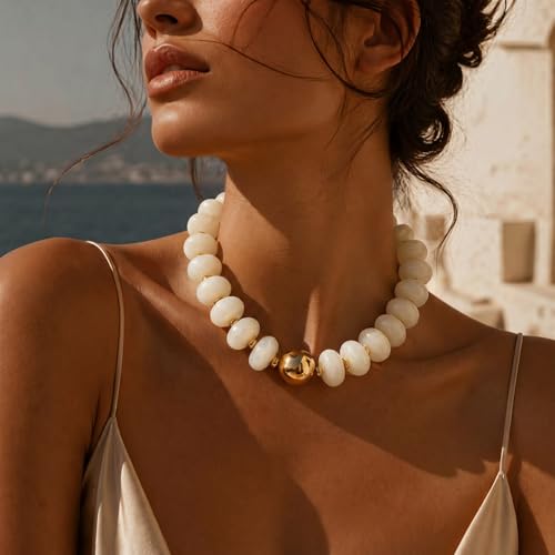 Chunky Beaded Starfish Shell Necklace for Women Colorful Boho Summer Chain Choker Beach Necklace with Acrylic Beads Trendy Chunky Jewelry Gifts - color: XL008B