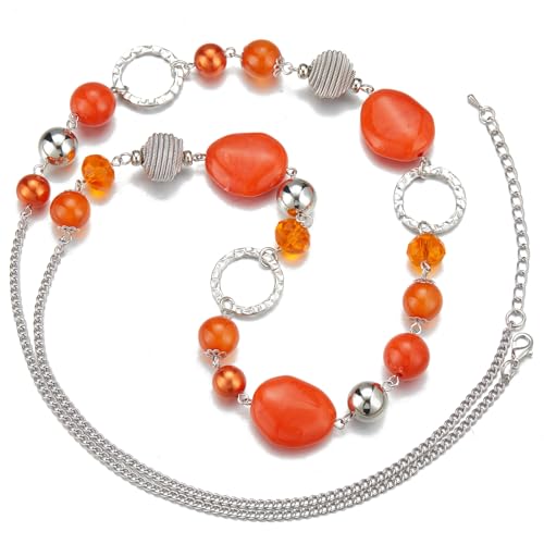 PEARL&CLUB Long Beaded Necklaces For Women - Sweater Chain Fashion Jewelry Necklace Gifts For Women - color: 23-Orange