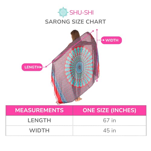 SHU-SHI Sarong Wraps for Women Long Beach Cover ups Pareo Bathing Suit Wrap Skirt Mandala Sarongs Coverup - color: Red