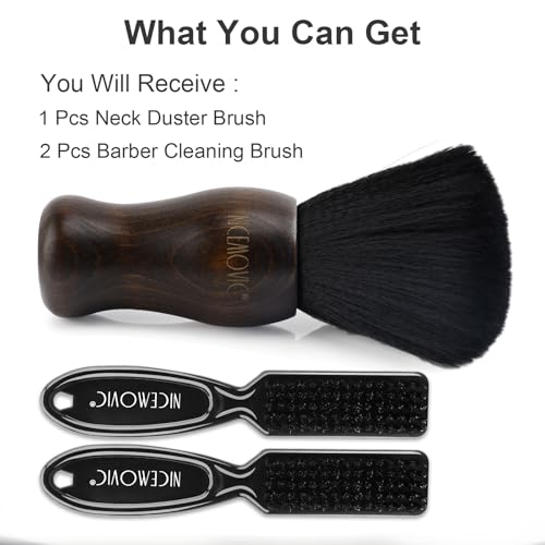 NICEMOVIC 3 IN 1 Barber Neck Duster Brush Set, Professional Barber Accessories Cleaning Supplies, Duster Nylon Brush Hair Cutting Styling Brush Tool (Brown&Black) - color: Brown&Black