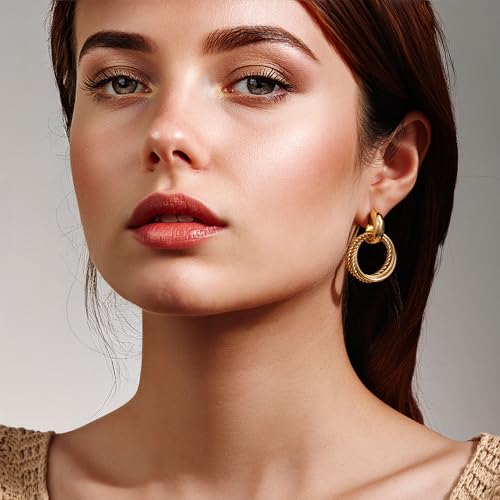 SEADAY 14K Gold Plated Hoop Stud Earrings for Women, Dainty Fashion Jewelry Accessories, Gifts for Women - color: Gold-Braided Hoop