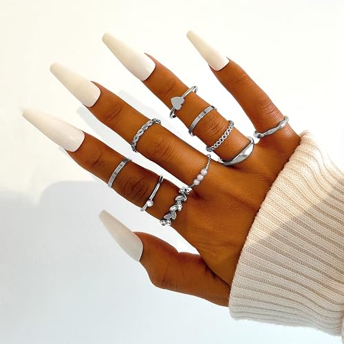 FAXHION 24-60 Pcs Gold Stackable Rings for Women, Knuckle Rings Chunky Gold Ring Set Dainty Stacking Cute Rings, Multiple Sizes Cute Jewelry Set Gift - style: Silver-24 Pcs