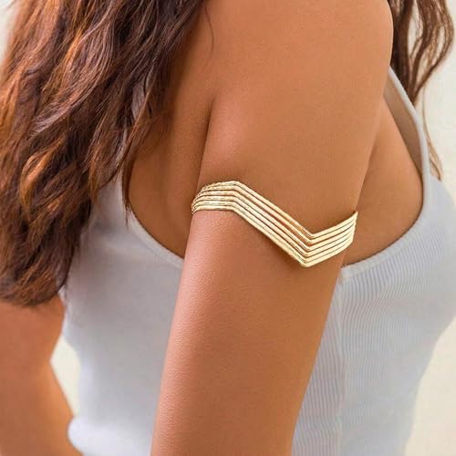 Long tiantian Gold Arm Cuff Upper for Women Bangle Bracelets Upper Arm Cuff Bracelet Trendy Armband Beach Jewelry Trendy Stuff Gifts - color: C2:gold Arm Cuff