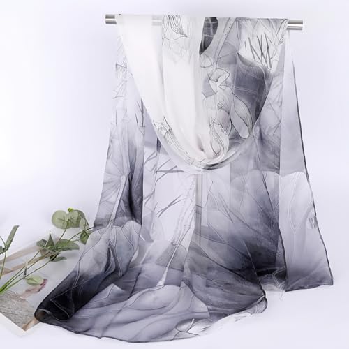 MINIDORA Lightweight Scarves for Women Elegant Floral Pattern Scarf Shawls Sunscreen Head Shawls - color: Style 1-black