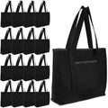Reginary 16 Pcs Canvas Tote Bags Bulk with Outer Pocket 18 Inch Reusable Shopping Grocery Blank Tote Bag for Women Mother DIY (Black) - color: Black