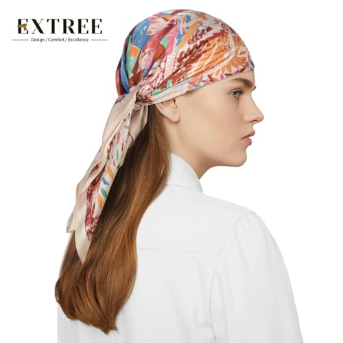 Relang Fashion Silk Satin Head Scarf for Women Hair Bandana Hair Scarf Wrap Neck Scarf for Women 27.5×27.5 inches - color: A Graffiti Red Flower Pink