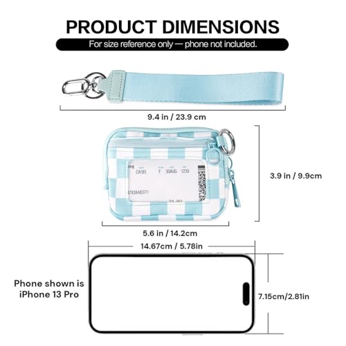 Wristlet Wallet for Women Mini Zip Card Case with Clear ID Window Zipper Coin Purse Lightweight Portable Keychain Wallet - color: Blue Lattice