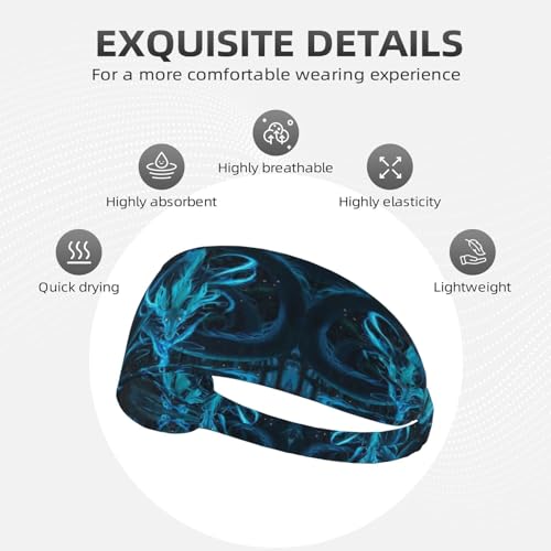 Black and Gold Swirl Liquid Ink Marble Workout Headbands Fashion Sports Sweatbands Yoga Hairbands for Fitness Athletic Non Slip Wicking Headscarf for Men Womens Girls Summer Accessories Elastic Bands - color: Blue Dragon