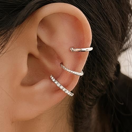 4 Pair Ear Cuffs Non Piercing - 14K Gold Plated Ear Cuff Earrings for Women Cubic Zirconia Clip on Cartilage Conch Earrings for Non Pierced Ears Adjustable Fake Earrings Set for Women
