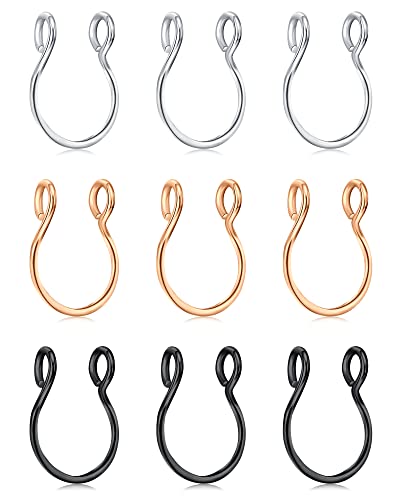 D.Bella Fake Septum Piercing Faux Nose Rings Hoop Stainless Steel Faux Lip Ear Nose Septum Ring Non Piercing Clip On Nose Hoop Rings Body Piercing Jewelry - style: Style J