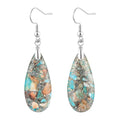 Stone Drop Earrings for Women Earrings Teardrop Jasper Stone Dangle Earrings - color: Light Blue&Brown-Silvery Hook