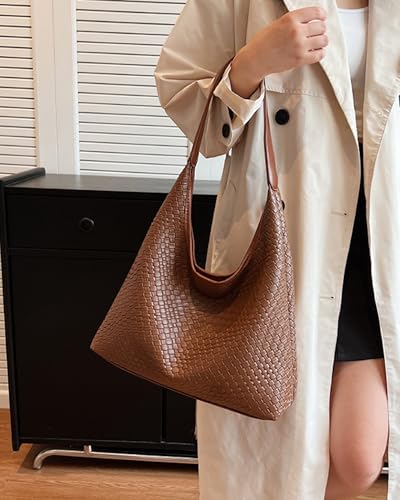 2026 Leather Tote Bag for Women Top-handle Shoulder Bag, Hobo Bags Large Capacity Soft Vegan Crossbody Handbag Underarm - color: Hobo Bag Brown