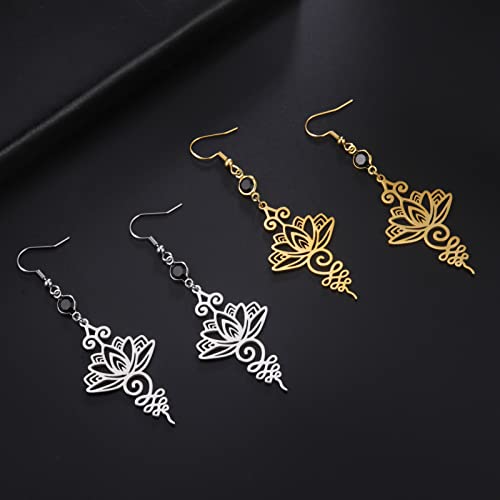 TEAMER Stainless Steel Lotus Flower Dangle Earrings Bohemian Drop Earring Unique Geometric Jewelry for Women - color: Lotus 4-Gold