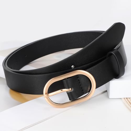 XZQTIVE 3 Pack Plus Size Women's Leather Belts for Jeans Pants Dress Fashion Gold Buckle Ladies Waist Belt - color: C-black+beige+coffee(gold Buckle), size: Small: fits waist from 25"-30"