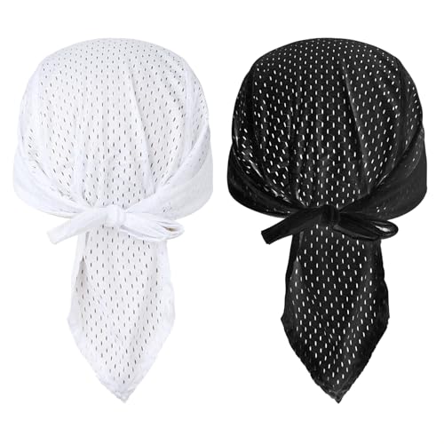 PURFUN Men Women Breathable Cycling Bandana Headscarf Adjustable Sweat Wicking Quick Dry Mesh Head Scarf Wrap Liner Skull Cap - color: Black+white