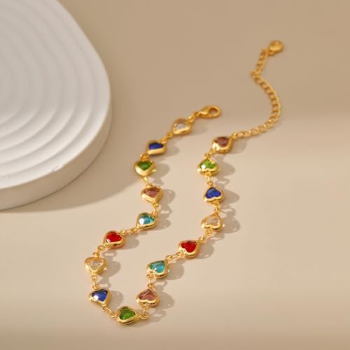 Yumikoo 18k Gold Plated Anklet Ankle Bracelets for Women - style: Colorful Heart