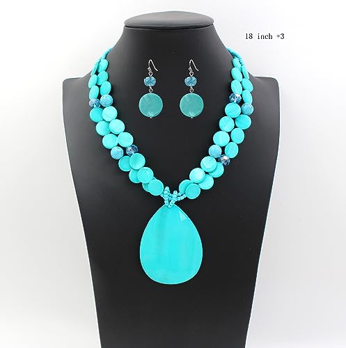 Big Teardrop Pendant Necklaces for Women Colorful Beaded Necklaces Statement Set for Holiday. - color: Turquoise