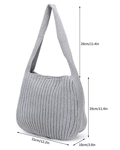 ENBEI Women's Crochet Tote Bag Knit Shoulder bag,Aesthetic Bag,Cute Eco-Friendly Tote for Travel,Daily Use,Gift Box Packaging - color: Grey