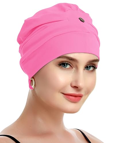 osvyo Cotton Chemo Turbans for Women Cancer Hairloss hat - Cotton Lightweight Headwear Sealed Packaging - color: Cotton Fuscia Pink