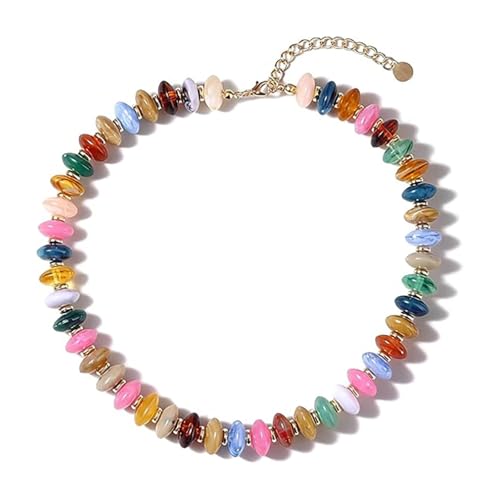 Colorful Chunky Beaded Necklaces for Women - Statement Boho Layered Necklace, Handmade Festival Jewelry, Trendy Bead Necklace Gift - color: Colorful Chunky Beaded Necklace B