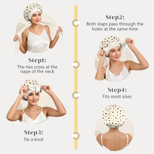 ZIMASILK 100% Mulberry Silk Bonnet for Sleeping Women Long Hair Double Layer Silk Hair Wrap with Tie Band Stay On Head (1Pc, Polka Dot) - color: Polka Dot