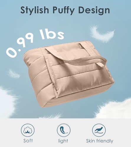 Tote Bag for Women with Zipper, Quilted Puffer Tote Bag with Compartments, Lightweight Puffy Work Bags for Women Travel - color: Light Khaki