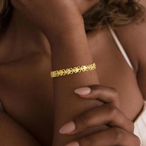 Tennis Mesh Bracelet 14K Gold/Sterling Silver Plated Copper Dainty Adjustable Heart Clover Butterfly Charm Hand Bracelets for Women Brides Stackable Fashion Jewelry Wedding Prom Gift - style: A-GD