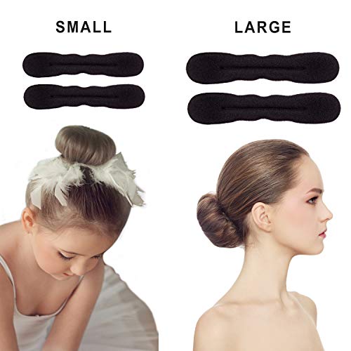 Beaute Galleria Magic 4 Pieces Black Foam Sponge Twist Shapers, Hair Bun Maker, Hair Donuts for Ballet Buns (2 Small, Large) - color: Black