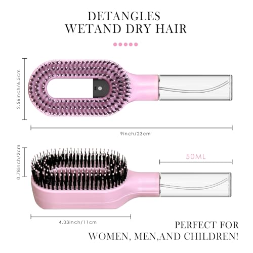 2-in-1 Manual Non-Electric Detangler Hair Brush with Built-In Mister Spray, Wet & Dry Detangling Brush for Curly, Wavy & Straight Hair, No-Tangle Anti-Frizz Brush，Reservoir 50ml.(Pink) - color: Pink
