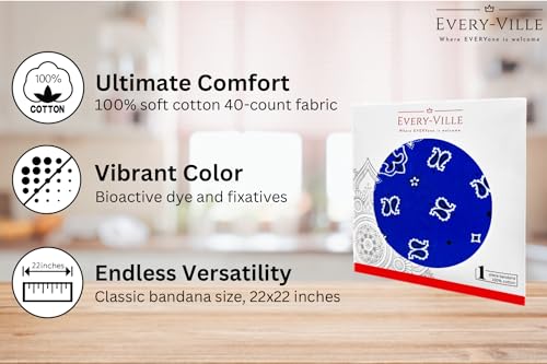 Gift Packaging Bandana for Men Women - 100% Cotton, Paisley, 22x22 In, 1 Pack - Large Bandanna Handkerchief Cowboy Hanky - color: Royal Blue