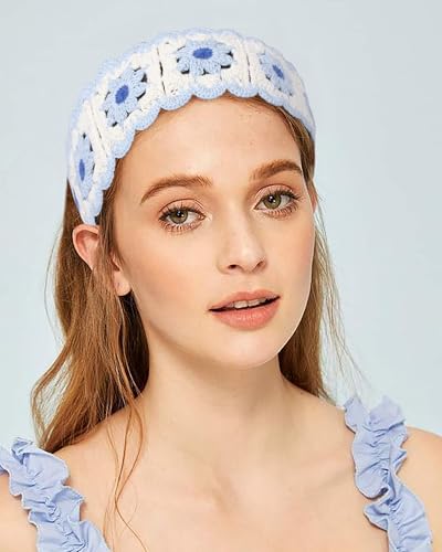 HAIMEIKANG Hippie Hair Bandanas Headbands for Women Boho Headband Knit Hair Bands Floral Head Wrap for Girls(Purple+Green+Blue) - color: Purple+Green+Blue