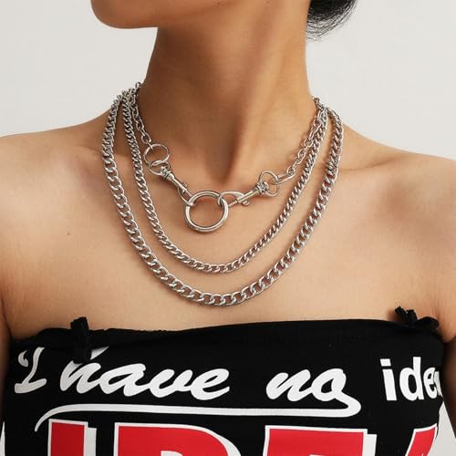 Long tiantian Chunky Gold Necklace Stack Chain Necklaces for Women Statement Layered Paperclip Choker Necklaces Statement Necklace for 80s 90s & Night Out Outfits Paperclip Style Fashion Jewelry - color: A7：Style H-Circle Layered Necklace