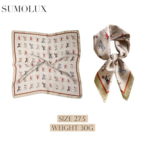 Sumolux Head Hair Scarf for Women Like Satin Silk Scarf Bandana Hair Wrapping Night Large Square Scarves 27.5" - color: White Pony