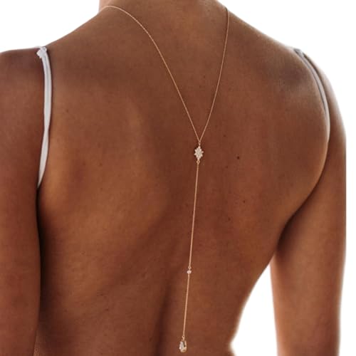 Simple Sexy Rhinestone Waterdrop Back Chain Body Jewelry for Women Sexy Backless Rhinestone Necklace Bridal Wedding Backdrop Dress Accessories Jewelry - color: Gold