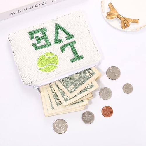 Beaded Coin Purse Jellyfish Tennis Seed Beaded Small Zipper Pouch Wallet Game Day Sports Birthday Gift (tennis beaded coin purse) - style: Tennis Beaded Coin Purse