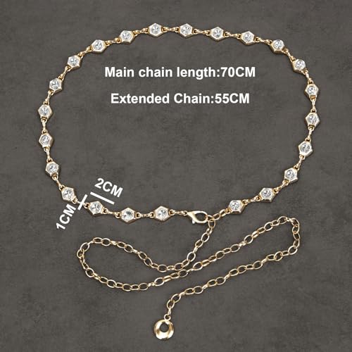 Luvatar Fashion Metal Waist Chain Belt Blouse Dress Sweater Chain Belt… - color: Gold-F44