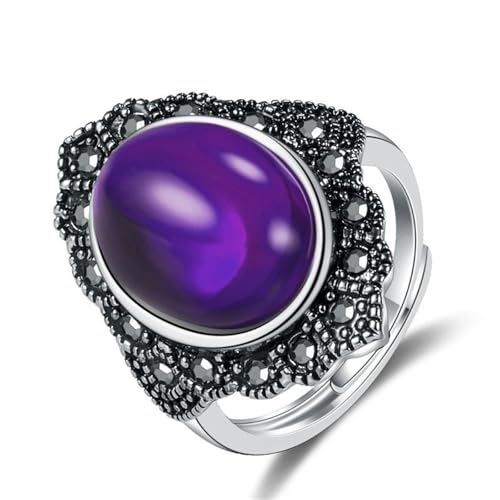 Gothic Black Crystal Stackable Joint Ring,Boho Agate Stone Knuckle Rings for Women Vintage Natural Oval Gemstone Finger Rings Costume Jewelry - color: Purple
