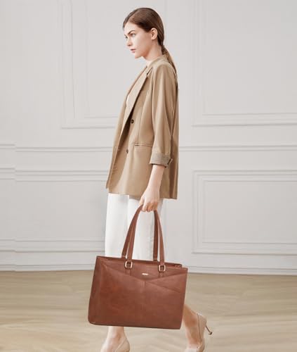 LOVEVOOK Laptop Tote Bag for Women, Office Work Bag Briefcase fit for 15.6 inch Laptop, Large Capacity Teacher Computer Bag Handbag - color: Dark Vintage Brown 15.6 Inch, size: 15.6 inch