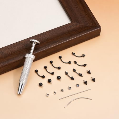 Eyebrow Piercing Jewelry Set with Tool, Surgical Steel Curved Barbell Kit with CZ, Spike & Ball Replacement Ends, Internal Thread 6mm/8mm/10mm Rook Daith Lip Rings for Women Men - color: 14G Black